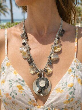 SILPADA Sterling Silver Mother of Pearl Quartz Shell Boardwalk Necklace (J54)